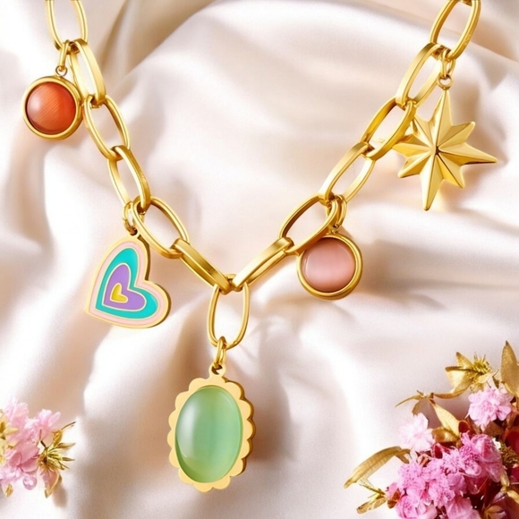 🆕️18K Gold Plated Stainless Steel Spring Charm Necklace - Boho Chic & Trendy ✨ - Picture 12 of 14